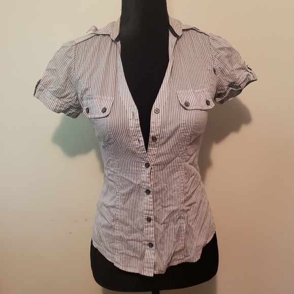 Striped Short Sleeve Button Up - Picture 1 of 4